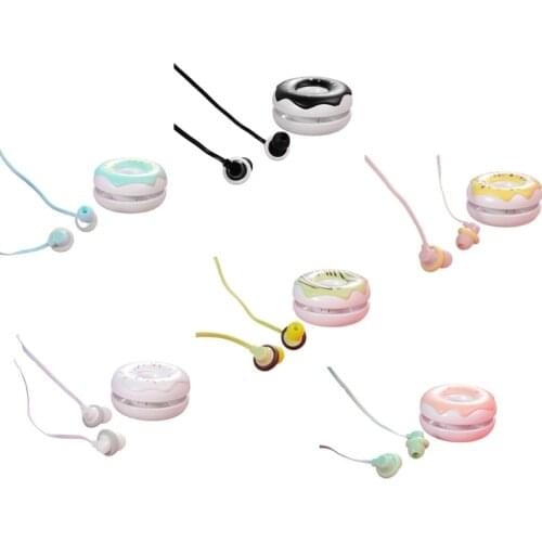 Cute Donuts Macarons Earphones 3.5mm in-ear Stereo Wired Earbuds with mic Earphone Case for Kids i Phone Xiao mi Girls MP3 N7MC