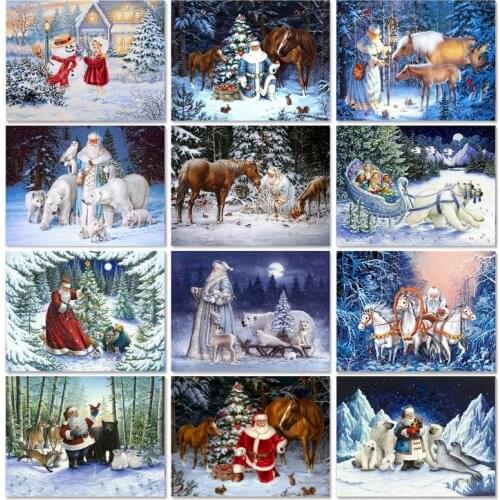 Landscape Christmas Coloring By Numbers Painting Kit Acrylic Paints Canvas Pictures Decorative Paintings Handicraft Frame