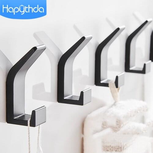 Hapythda Wall Hook No Drilling Double Hook Towel Coat Hook Rustproof Bedroom Robe Hook Bathroom Livingroom Kitchen Accessories