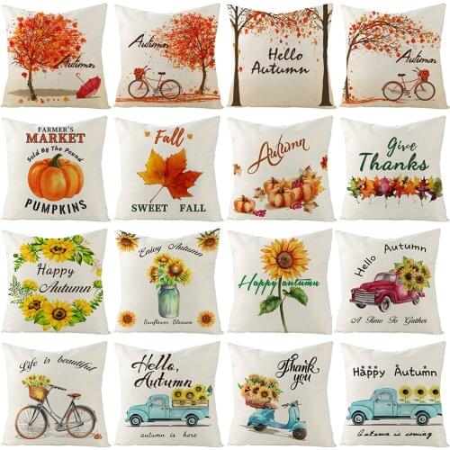 Thanksgiving Cushion Cover 45X45 Pumpkins Sunflower Decorative Pillowcase Linen Sofa Cushions Home Decor