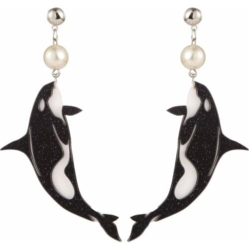Novelty earrings Korea earrings quirky jewelry European and American exaggerated fun dolphin earrings pearl earrings