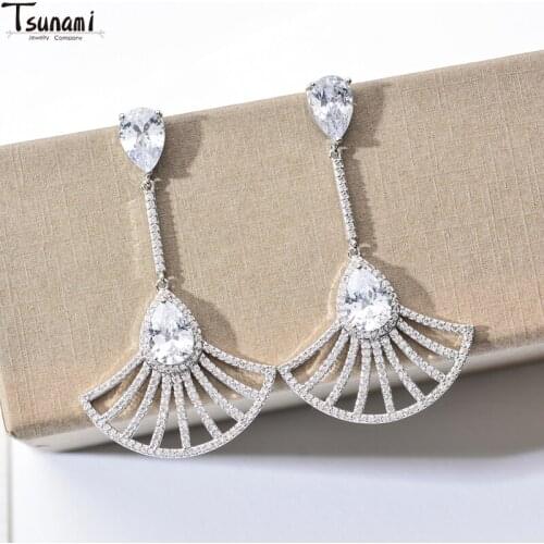 New Arrived 2021 Wedding Jewelry Long Drop Earrings For Women Trendy Zircon Stone Earrings Wholesale Jewelry Street Trend Style