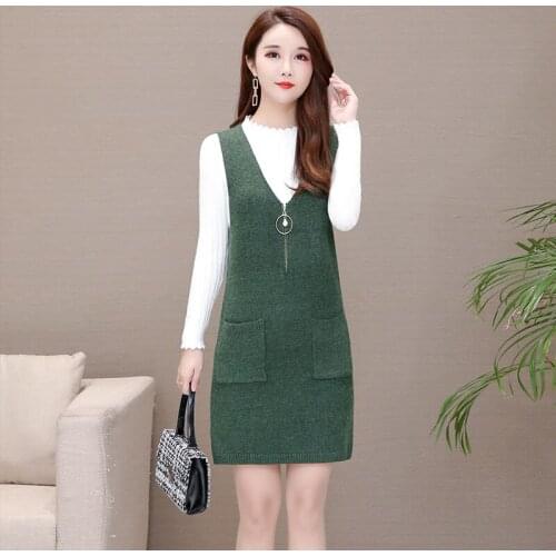 Autumn and Winter Womens Vest Knitted Dress Loose