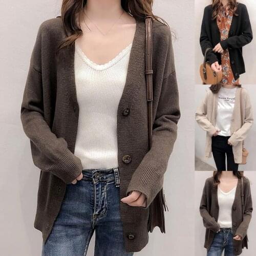 Autumn Knit Cardigan Women Sweater Loose Elegant Femme Single-breasted Casual Coat V Neck Sweater Female Cardigan Sueter Mujer