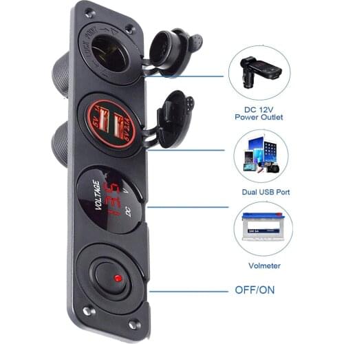 4 Hole Toggle Switch Panel USB Charge Port 2.1A&1A+ LED Cigarette Lighter Socket 12V ~24V Switch Panel for Car Boat Motorcycle