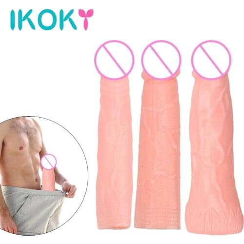 IKOKY Penis Sleeve Reusable Realistic Condom for Men Penis Extender Dildo Enhancer Cock Ring Sex Toys for Men Intimate Goods