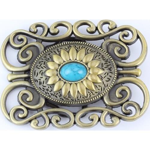 Belt buckle for women Bronze retro style Flowers and gems 3.8cm leather belt buckles