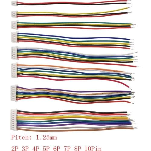 10Pcs JST 1.25mm Wire Connectors Pitch 1.25mm 2P 3P 4P 5P 6P 7P 8P 9 P 10 Pin Single Plug Electronic Cable Connector Length 20CM