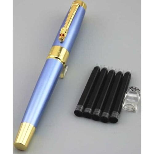 Male female DKW blue fountain pen High quality metal pens business gift father gift luxury caneta with 5pcs ink sac 034