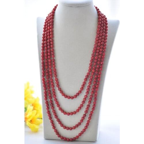 S2395 100" Natural 6mm Round Red Coral Bead Necklace