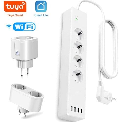 Tuya Smartlife Voice Control WiFi Power Strip Socket With USB Outlet Wall Socket EU 2 In1Double Works With Google Home Assistant