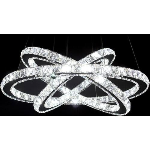 Modern Chrome Chandelier Crystals Diamond Ring LED Lamp Stainless Steel Hanging Light Fixtures Adjustable Cristal LED MJ1117