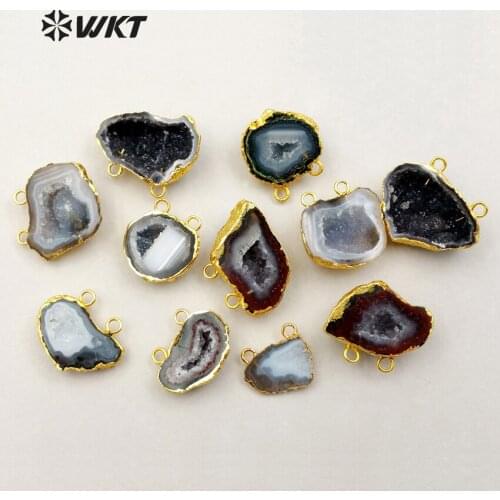 WT-P1159 Wholesale natural shape and color geode pendant High quality geode druzy charm with double loops for women jewelry make