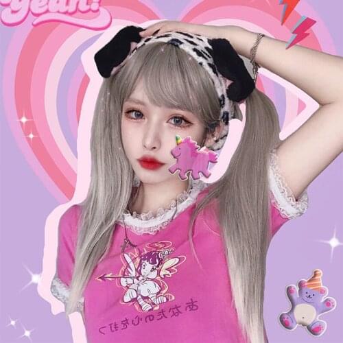 Japanese Summer Cartoon Sweet Girl Top Harajuku Short Irregular Lace Angel Pink Cute Chic Y2K Vintage Short-Sleeve Women T-Shirt