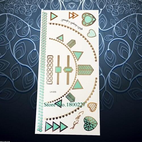 1PC Dazzling Body Art Flash Metallic Tattoo Henna Women Necklace Design Temporary Tattoo Sticker Water Tramsfer Gold Tatoo PLH05