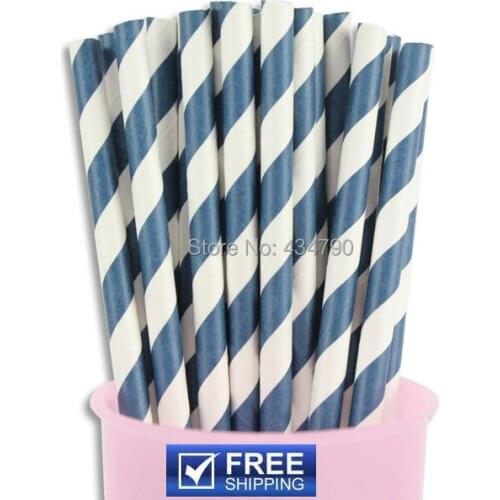 200pcs Navy Striped Paper Straws Bulk,Birthday Wedding Baby Shower Bridal Shower Mason Jar Straws