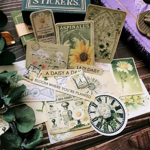 23 Sheets Cute Daisy Series Vintage Flowers Stamp Material Decoration Sticker DIY Diary Scrapbooking Stickers Label Stationery