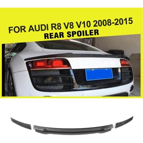 3PCS JC Car-styling Carbon Fiber Rear Trunk Spoiler Lip Wing Car Sticker for Audi R8 V8 V10 2008 - 2015