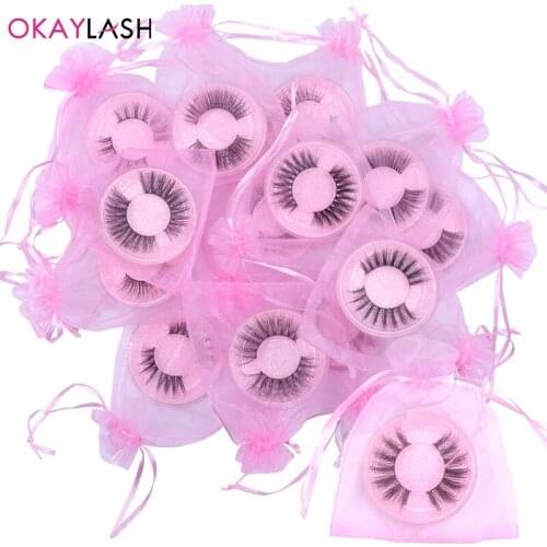 OKAYLASH 3D Natural Vegan Faux Mink Eyelashes with Pink Case Fluffy Soft Pretty Eye Lashes Makeup Fiber Silk Lash