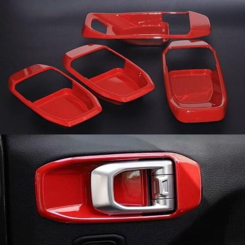 4x Red ABS Car Inner Door Handle Bowl Decoration Trim Frame Decor Cover Sticker Accessories For Jeep Wrangler JL 2018 2019 2020