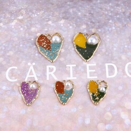 6pcs New Fashion Heart-shaped Earrings For Women female Contrast Gold Foil Imitation Pearl Irregular Pendant Diy Jewelry Making