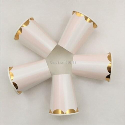 9oz Pastel Pink Striped Paper Party Cups Birthday Parties Celebrations Showers Special Events Gold Foil Popcorn Snack Paper Cups