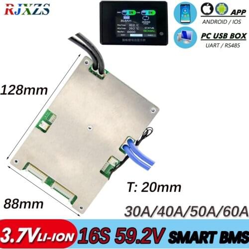 BMS 16S 30A/40A/50A/60A active bms new Li-ion smart bms pcm with android Bluetooth app UART bms wi software (APP) monitor