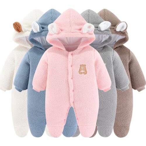 Newborn Baby Boys Girls Winter Clothes Cute Warm Fleece Jumpsuit Romper Outwear Coat Autumn Childrens Clothing 3 6 9 12 Months