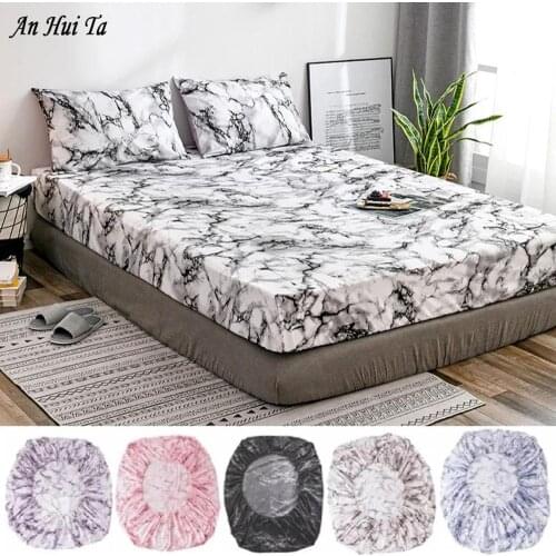 Elastic Fitted Sheet Deep Pockets Up To 14 Inches Marble Printed Brushed Microfiber Mattress Covers Set 5 Size 6 Colors
