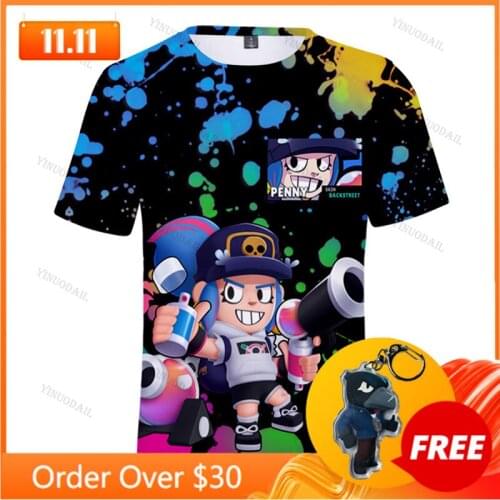 Leon Shooter Kids T-shirt Leon Shooting Game Spike 3D Tshirt Tops Boys Girls Browlers Cartoon Shirt Tops Teen Clothes