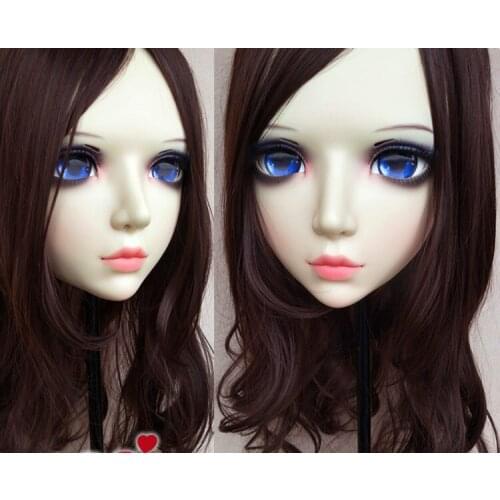 GL082) Sweet Girl Resin Half Head BJD Kigurumi Mask With Eyes Cosplay Anime Role Lolita Mask Crossdress Doll