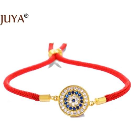 JUYA Fashion Red Black Rope Hand Chain Adjustable Copper Zircon Evil Eye Bracelets Bangles For Women Men Gift