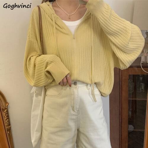 Cardigan Women Solid Hooded Sun-proof Loose All-match Simple Leisure Fashion Korean Style Holiday Popular Cozy Vintage Harajuku