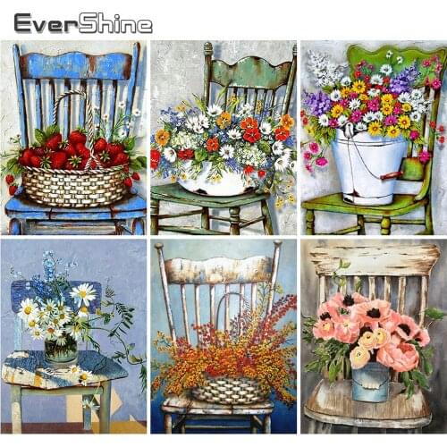 EverShine Diamond Painting Flower Full Drill Square Diamond Embroidery Chair Picture Mosaic Cross Stitch Rhinestones Wall Decor