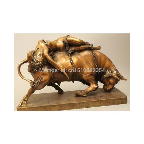 10" China Chinese Fengshui Bronze Sleep Art Belle Peri Fight Bull Oxen Statue