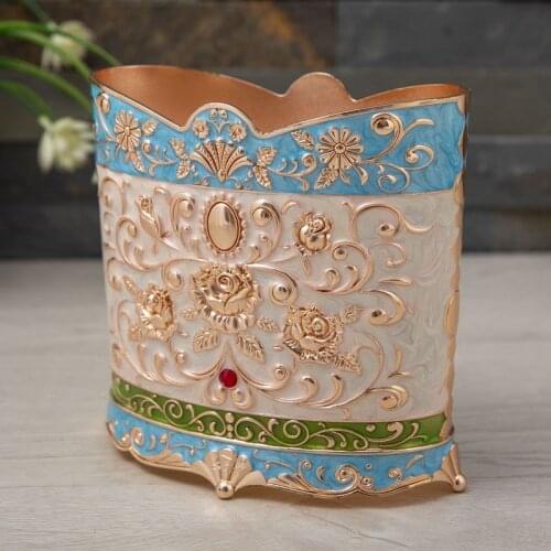 Creative Zinc Alloy Flowers Pencil and Pen Holder Desktop Organizer Storage Box for Office Supplies Accessories