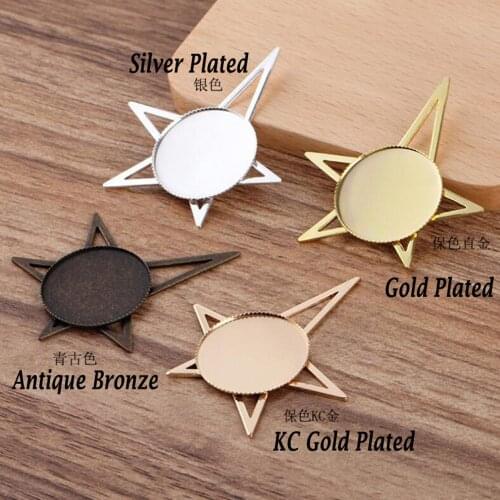 50pcs lightning pentagram 53x44mm into 25mm teeth round cabochon tray pendant bezel blank pendant base jewelry settings