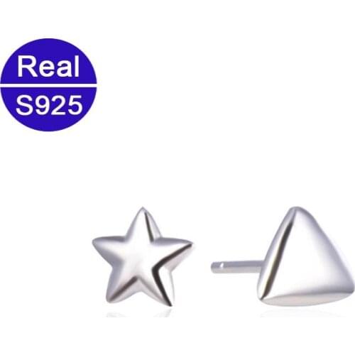 Fashion Simple Asymmetric Triangle Star Earrings For Women Real Solid 925 Sterling Silver Small Stud Earrings Fine Jewelry