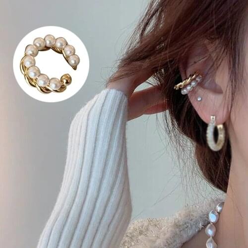 Fashion Gold Hoop Earrings Women Pearl Hoop Earrings Oversize Metal Circle Punk Earring 2021 Female Fashion Jewelry No Piercing