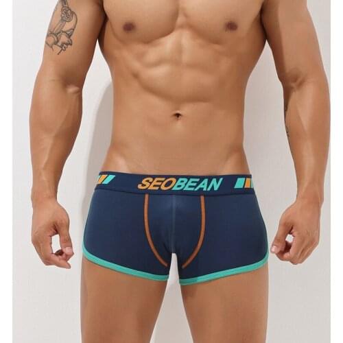2020 SEOBEAN Solid Cotton Underwear Mens U bag Casual Boxers Breathable Comfortable Low-Waist Boxer Shorts