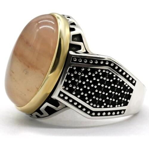 Vintage Mens Ring with Quartz Stone 925 Sterling Silver Spinel Natural Gemstone Ring Ladies Luxury Jewelry Christmas Gift