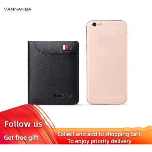 VANNANBA Card Holder Men Fashion Ultra-Thin Black Genuine Cow Leather Short Wallet Carteira Masculina
