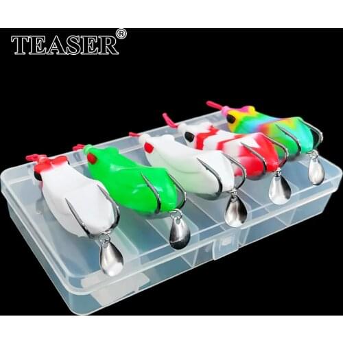 TEASER 5pcs 17g Frog Soft Fishing Lure Kit Double Hooks Topwater Ray Frog Artificial Minnow Crank Bait Silicone Wobblers Set