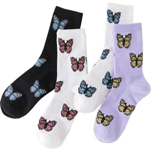 1 pair Autumn and winter new socks Japanese cartoon lovely net red butterfly middle tube female socks fashion brand cotton socks