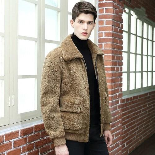 Autumn Winter Jacket Men Natural Fur New Leather Jackets Real Sheep Shearling Coat Vintage Erkek Mont 340 KJ800