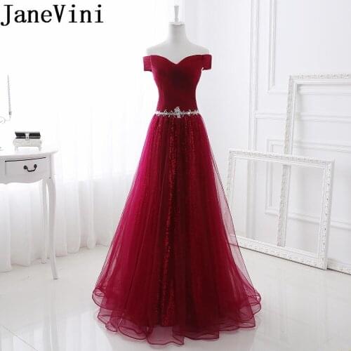 JaneVini Vestidos Burgundy Beaded Mother Of The Bride Dresses A-Line Floor Length Tulle Evening Dress Abendkleider Elegant 2018