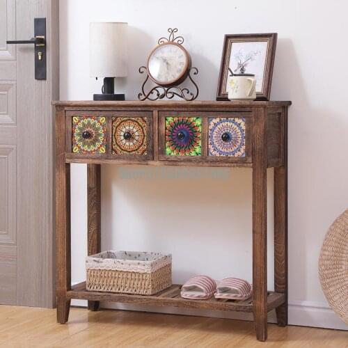 American retro solid wood flower shelf rack balcony flower shelf living room floor type narrow side cabinet against the wall lon