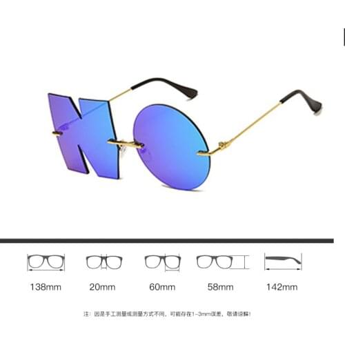 2021 new fashion NO letters shaped sunglasses women luxury brand personality frameless sun glasses men colorful shades mirror