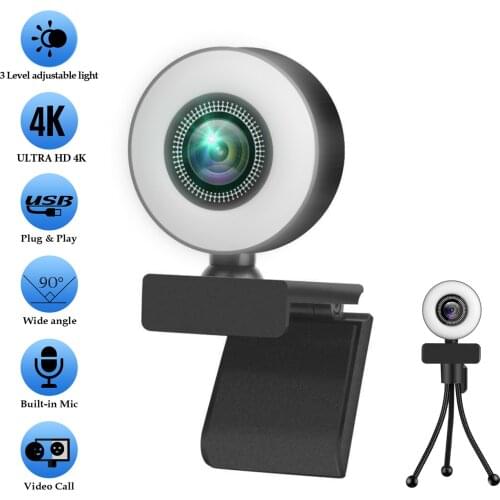 1080P 2K 4K HD Webcam with Ring Fill Light Laptop PC Computer Live Broadcast Camera Video Web Camera Microphone Web Cam