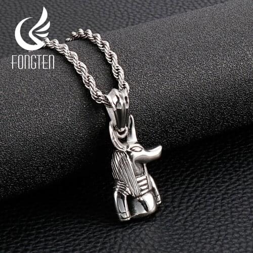 Fongten Vintage Head of Anubis Charms Egyptian Horse Head Charms Antique Pendant Necklace Men Jewelry